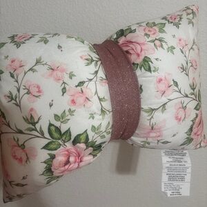 Floral Bow Pillow with Pink Roses
